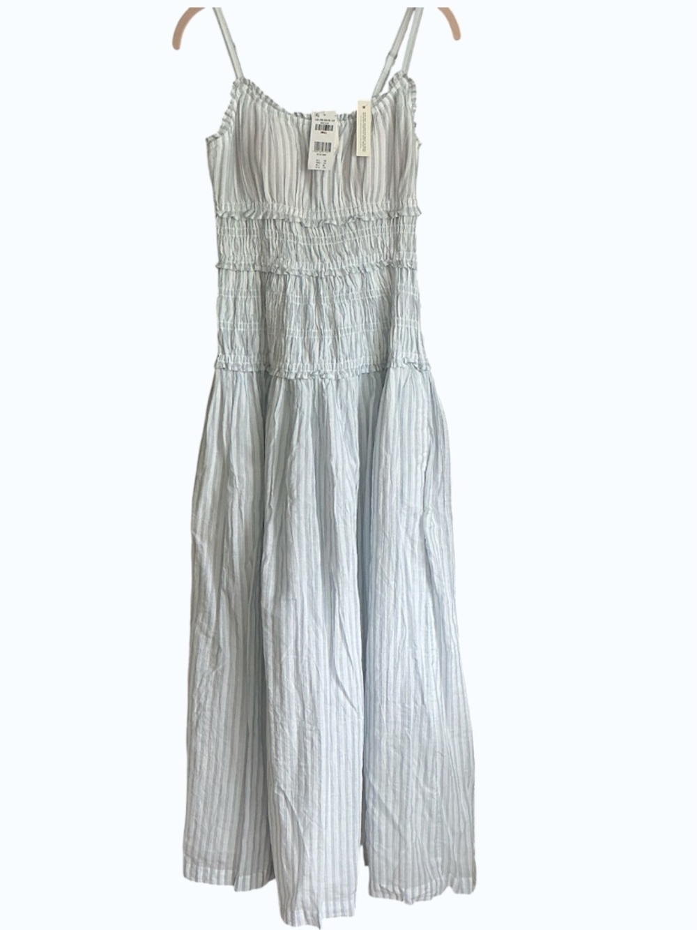 Abercrombie & Fitch Bra-Free Smocked Drop Waist Maxi Dress Blue Stripe NWT SZ S - Picture 6 of 11